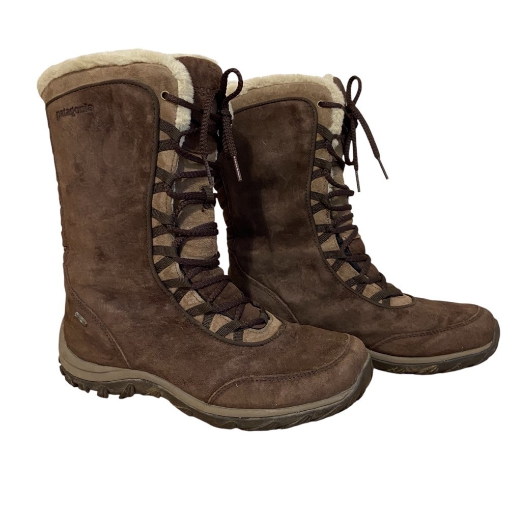 Patagonia Lugano Suede Brown Waterproof Tall Boots Size 6.5
